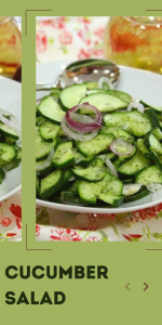 "Cool, crisp, and incredibly refreshing—this cucumber salad is the perfect light side for any meal, especially during warmer weather! || cookingwithruthie.com #CucumberSalad #LightSideDish #CrunchyBites #GardenFresh #EasySalad #HealthyEats #SummerSides #RefreshinglySimple"