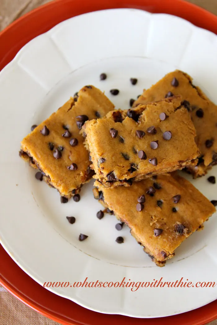 Skinny Pumpkin Bars by whatcookingwithruthie.com