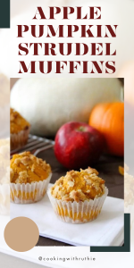 Savor the season with these delectable muffins, made with a convenient muffin mix and enhanced with pumpkin puree. The addition of a cinnamon-oat strudel topping adds a delightful crunch and flavor. Ideal for breakfast or as a sweet treat throughout the day. #PumpkinMuffins #AppleDesserts #FallFlavors #BakingDelights #CookingWithRuthie