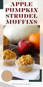Savor the season with these delectable muffins, made with a convenient muffin mix and enhanced with pumpkin puree. The addition of a cinnamon-oat strudel topping adds a delightful crunch and flavor. Ideal for breakfast or as a sweet treat throughout the day. #PumpkinMuffins #AppleDesserts #FallFlavors #BakingDelights #CookingWithRuthie