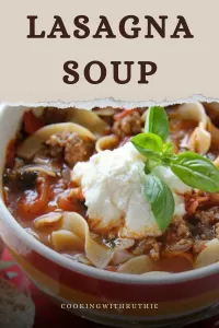 All the cheesy, meaty goodness of lasagna &mdash; now served warm in a bowl. This Lasagna Soup from Cooking with Ruthie is a one-pot, weeknight-friendly dish that warms you up on cold December evenings. Perfect for cozy dinners and family meals. 🍲 | cookingwithruthie.com #lasagnasoup #onepotsoup #cozywintermeals #comfortfood #easydinner #pastaandcheese #winterrecipes #cookingwithruthie