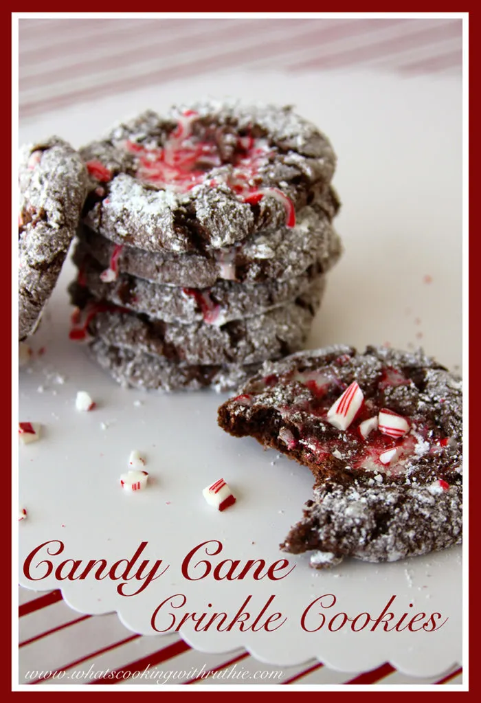 Candy Cane Crinkle Cookies by whatscookingwithruthie.com