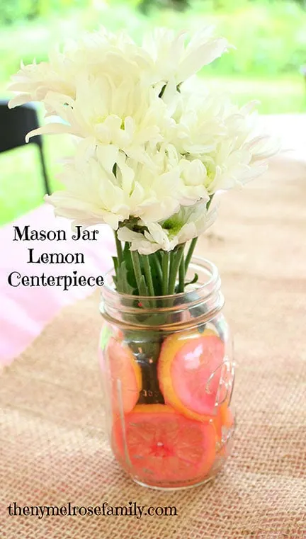 Mason Jar Lemon Centerpiece by thenymelrosefamily.com on www.whatscookingwithruthie.com
