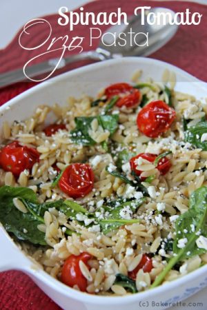 Spinach Tomato Orzo Pasta by bakertte on www.whatscookinwithruthie.com