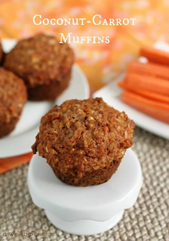 Coconut-Carrot Muffin by www.asweetbaker.com on www.whatscookingwithruthie.com