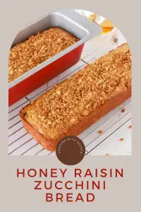 "Moist zucchini bread studded with raisins and sweetened with honey!! || cookingwithruthie.com #ZucchiniBread #HoneyRaisin #IKEAInspired #BakeShareLove #RusticBakery #SweetAndMoist #CozyBaking #BreadMagic"
