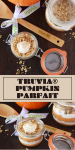 Savor the flavors of fall with this layered pumpkin parfait, combining pumpkin puree, Greek yogurt, and granola, all lightly sweetened with Truvia® Brown Sugar Blend. A delightful way to enjoy the season's best flavors in a wholesome dessert. #AutumnTreats #PumpkinRecipes #HealthyDesserts #CookingWithRuthie