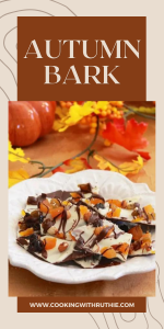 Crunchy bark layered with chocolate, nuts, and dried fruit – the ideal seasonal snack or dessert for fall get-togethers. || cookingwithruthie.com #ChocolateBark #FallDessert #NuttyTreats #AutumnSnacks #CookingWithRuthie