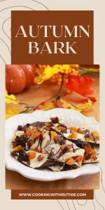 Crunchy bark layered with chocolate, nuts, and dried fruit – the ideal seasonal snack or dessert for fall get-togethers. || cookingwithruthie.com #ChocolateBark #FallDessert #NuttyTreats #AutumnSnacks #CookingWithRuthie