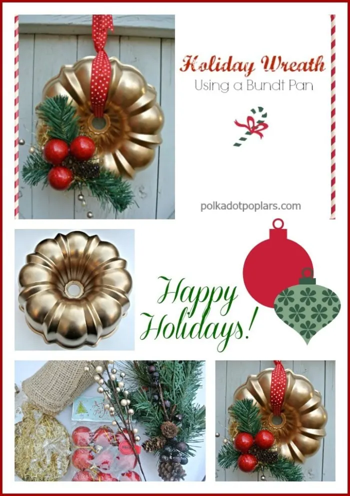 Kitchen Holiday Wreath is adorable for your kitchen this year!  by www.polkadotpoplars.com on www.cookingwithruthie.com #holiday #wreath #craft