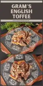 Buttery, crunchy toffee topped with rich chocolate and chopped nuts &mdash; Gram&rsquo;s English Toffee is an old‑school holiday treat that&rsquo;s perfect for December dessert spreads, gift boxes, or cozy winter snacking. 🍬 | cookingwithruthie.com #englishtoffee #holidaycandy #festivetreats #winterdesserts #christmassweets #homemadecandy #pinterestfood #cookingwithruthie