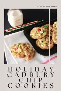 Soft, chewy cookies loaded with Cadbury chips &mdash; these Holiday Cadbury Chip Cookies are the ultimate December bake for cozy nights, festive cookie trays, or sweet holiday gifts. 🍪 | cookingwithruthie.com #holidaycookies #cadburycookies #christmasbaking #winterdesserts #cozycookies #festivetreats #pinterestfood #cookingwithruthie