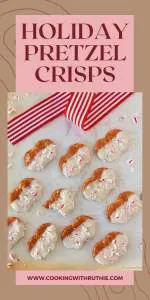 Crunchy pretzel crisps coated in creamy white chocolate and sprinkled with crushed candy cane bits &mdash; a festive, salty‑sweet treat perfect for December cookie trays, cozy nights in, or holiday gift boxes. 🍬 | cookingwithruthie.com #holidaytreats #pretzelcrisps #whitechocolate #candycane #christmasbaking #winterdesserts #festivetreats #cookingwithruthie