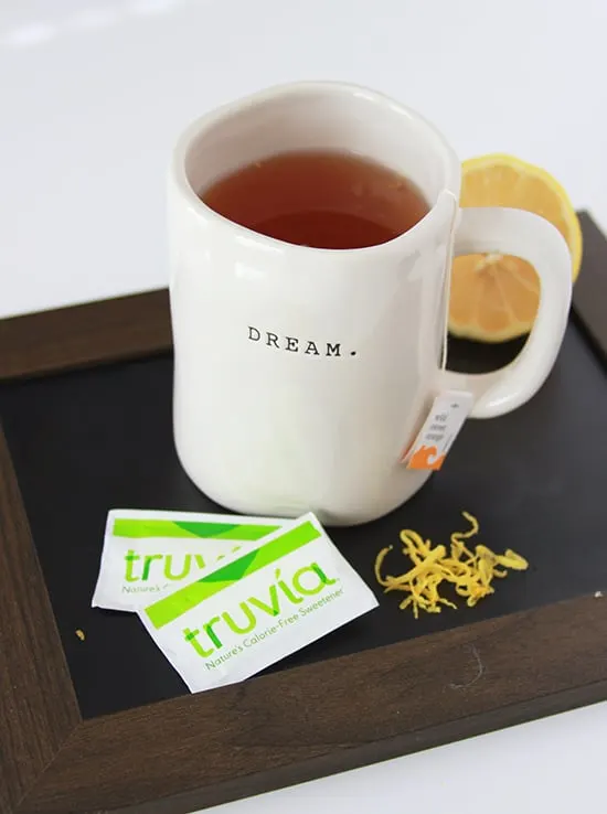 Truvia Lemon Orange Tea on www.cookingwithruthie.com to keep you warm on chilly spring nights! 