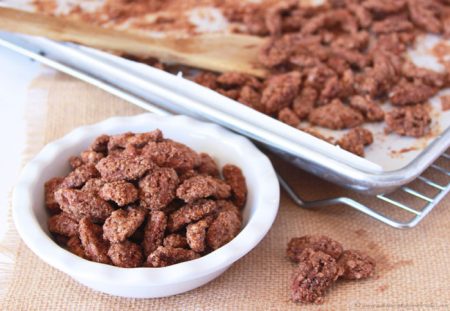 Sweet and Spicy Candied Pecans by www.cookingwithruthie.com are a must have for your dessert or salad!
