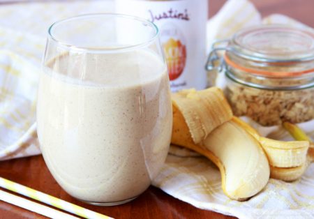 Almond Butter Banana Oat Smoothies by www.cookingwithruthie.com is healthy and delicious beverage anytime of day!