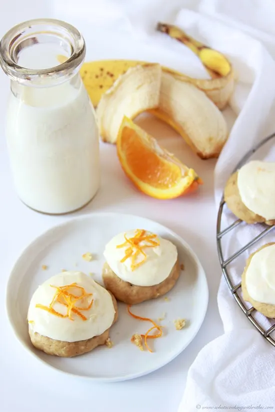 Banana Orange Drop Cookies on www.cookingwithruthie.com are the best way to use up those overripe bananas!