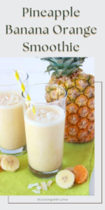 Start your day off right with a Pineapple Orange Banana Smoothie! Packed with vitamins and tropical flavors, it's the perfect way to fuel your morning. 🍍🍊🍌 #SmoothieRecipe #HealthyBreakfast || cookingwithruthie.com