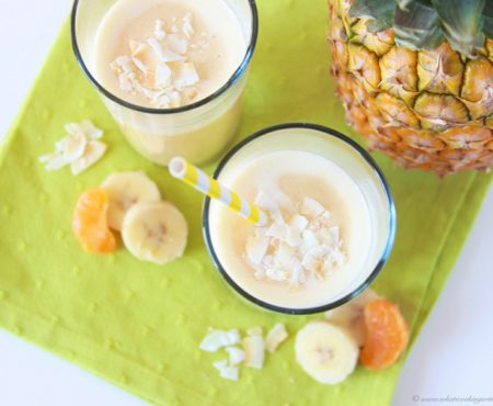 Pineapple Orange Banana Smoothie on www.cookingwithruthie.com is healthy and refreshing!