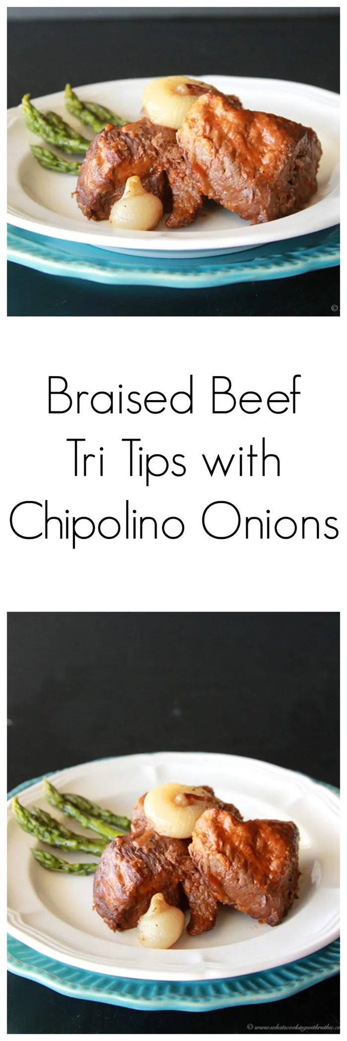 Braised Beef Tri Tips with Chipolino Onions on www.cookingwithruthie.com are a restaurant quality dish that you can make right at home!