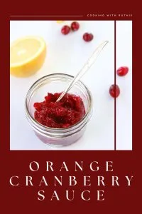 Tangy cranberries simmered with fresh orange juice and zest — this Orange & Cranberry Sauce adds festive flavor and color to holiday dinners, sandwiches or cozy winter breakfasts. Simple, seasonal, and full of cheer! 🍊🍒 | cookingwithruthie.com #cranberrysauce #holidayrecipes #christmasdinners #winterflavors #homemadesauce #festivefood #pinterestfood #cookingwithruthie