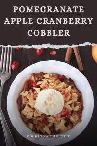 Warm, bubbling fruit meets cozy spices &mdash; this Pomegranate‑Cranberry Apple Cobbler is a perfect dessert for holiday dinners, chilly December evenings or festive family gatherings. 🍏 | cookingwithruthie.com #applecobbler #holidaydesserts #winterbaking #christmasbaking #cozycobblers #festivedesserts #pinterestfood #cookingwithruthie