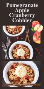 Warm, bubbling fruit meets cozy spices in this Pomegranate Cranberry Apple Cobbler &mdash; a perfect dessert for holiday dinners, chilly December nights, or festive family gatherings. Sweet, tart and totally irresistible. 🍏 | cookingwithruthie.com #cranberryapple #holidaydesserts #winterbaking #cobbler #christmasdessert #festivefood #comfortfood #cookingwithruthie