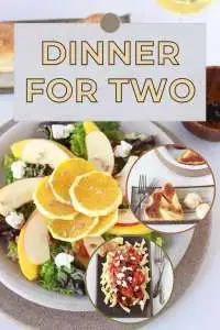 A beautifully curated Dinner for Two Italian menu &mdash; from salad to pear tart &mdash; perfect for date nights or special evenings at home together. | cookingwithruthie.com #DateNightDinner #ItalianMenu #CouplesCooking #FourCourseMeal #CookingWithRuthie #RomanticRecipes #AtHomeDinner