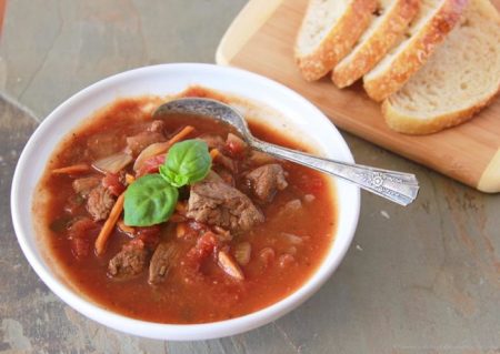 Dutch Oven Lamb Stew on www.cookingwithruthie.com is a savory spring-time dinner!