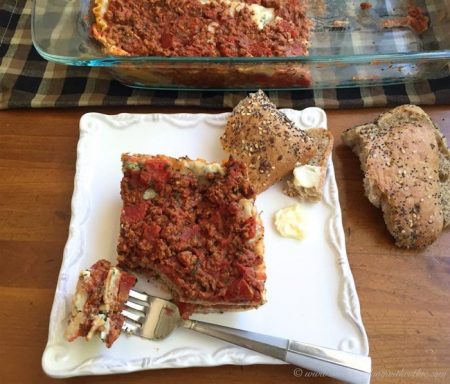 Madi's Pioneer Woman Lasagna on www.cookingwithruthie.com is flavored with all those amazing Italian spices and every bite is packed with gooey-cheesey deliciousness!