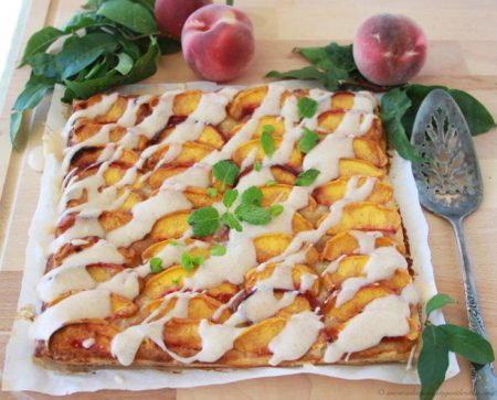 Peach Tart with Sweet Peach Glaze on www.cookingwithruthie.com is wonderful for sunday brunch or dessert any day of the week!