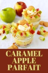 Layered perfection: crisp apples, creamy yogurt or pudding, and sweet caramel sauce. A delicious fall dessert or snack everyone will love! || cookingwithruthie.com #AppleDessert #CaramelParfait #FallRecipes #AutumnSnacks #CookingWithRuthie
