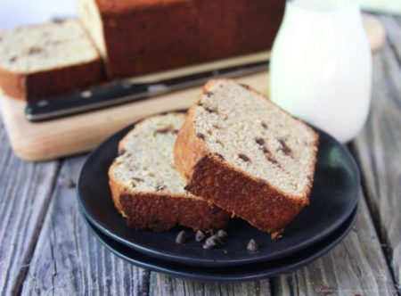 Sourdough Chocolate Chip Banana Bread is a tangy sweet loaf that we love! www.cookingwithruthie.com