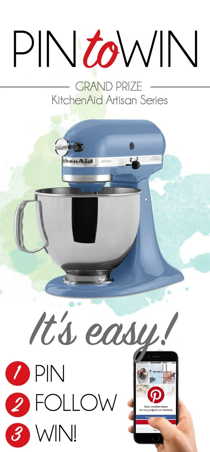 Pin to Win Giveaway! Win an awesome Kitchen Aid Mixer on www.cookingwithruthie.com