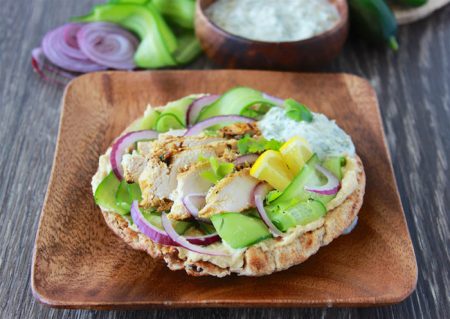 Mediterranean Chicken Flatbread is mouth-watering and filling enough for dinner! www.cookingwithruthie.com