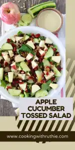 "Crunchy cucumbers and crisp apples tossed with greens and a light dressing—a refreshingly simple salad perfect for summer lunches or side dishes! || cookingwithruthie.com #FreshSalad #AppleCucumber #LightEats #HealthyLunch #CrunchyGoodness #SimpleSides #SaladGoals #SummerMeals"