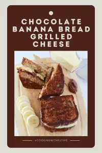 Indulge in this decadent twist on a classic favorite! Creamy chocolate almond butter and ripe banana slices melt between slices of Gram’s beloved banana bread, layered with gooey fontina cheese. Grilled to crispy perfection, this sandwich is a sweet-savory delight. Perfect for breakfast, dessert, or a special treat any time of day! #GrilledCheese #BananaBread #ChocolateLovers #SweetAndSavory #ComfortFood #CookingWithRuthie