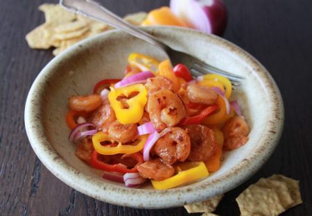 Shrimp and Petite Peppers Salad is packed with all kinds of great tasting and good for you ingredients! www.cookingwithruthie.com