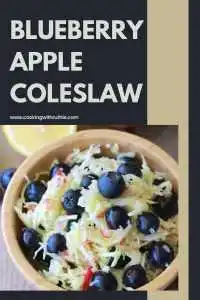 Crunchy cabbage, sweet Fuji apple, and juicy blueberries tossed in a light lemony dressing&mdash;this Blueberry Apple Coleslaw is the perfect seasonal side or BBQ companion. | cookingwithruthie.com #ColeslawRecipe #BlueberrySalad #AppleColeslaw #FreshSides #CookingWithRuthie #BBQSideDish #SummerSalads #LightEats