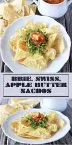 Elevate your snack game: tortilla chips layered with Brie & Swiss cheeses, then drizzled with homemade cinnamon apple butter—every bite is cozy and indulgent. | cookingwithruthie.com #AppleNachos #BrieRecipes #SwissCheese #SnackBites #FallFlavors #CookingWithRuthie #CreativeAppetizer #SweetAndSavory