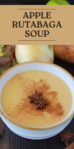 Delicious soup combining apples, rutabaga, onion, and broth into a smooth, flavorful fall soup. Warm your soul this season! || cookingwithruthie.com #SoupSeason #FallFlavors #HealthySoup #VegetarianRecipes #CookingWithRuthie