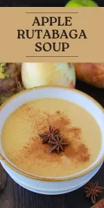 Delicious soup combining apples, rutabaga, onion, and broth into a smooth, flavorful fall soup. Warm your soul this season! || cookingwithruthie.com #SoupSeason #FallFlavors #HealthySoup #VegetarianRecipes #CookingWithRuthie