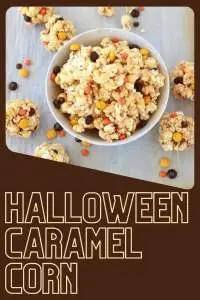 This festive treat combines air-popped popcorn with a rich caramel sauce made from brown sugar, sweetened condensed milk, corn syrup, and butter. Tossed with colorful Halloween M&M’s, it’s perfect for parties, movie nights, or as a homemade gift. Make it into popcorn balls for added fun! #HalloweenTreats #CaramelCorn #FallSnacks #PopcornBalls #CookingWithRuthie