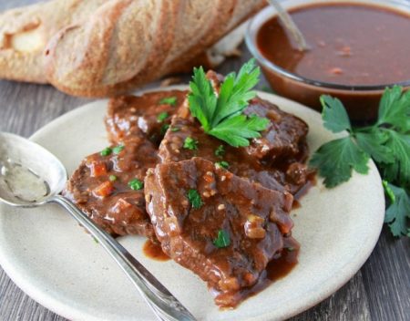 Braised Tri-Tips Recipe is a savory recipe loved for generations! by cookingwithruthie.com