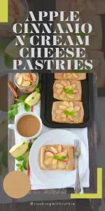 Bake up these easy Apple + Cream Cheese Pastries &mdash; a warm, aromatic blend of spiced apples and creamy filling wrapped in buttery pastry. Ideal for brunch or dessert. | cookingwithruthie.com #PastryRecipe #AppleDessert #CreamCheeseFilling #EasyBake #CookingWithRuthie #FallFlavors #SweetBreakfast #FruitPastries