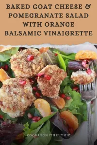 Crisp greens, zesty orange slices, juicy pomegranate and warm baked goat cheese medallions come together in this vibrant salad &mdash; the perfect light, festive dish for cosy winter dinners or holiday feasts. Fresh, colourful and full of flavour. 🥗 | cookingwithruthie.com #winterSalad #goatcheese #pomegranate #holidayrecipes #healthymeals #festivesalad #christmasfood #cookingwithruthie