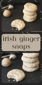 Soft, spicy, and full of cozy winter flavor &mdash; these Irish Ginger Snaps are perfect for December cookie trays, holiday gatherings, or enjoying with a mug of hot cocoa by the fire. 🍪 | cookingwithruthie.com #gingersnaps #holidaycookies #winterbaking #christmascookies #spicedcookies #cozydesserts #pinterestfood #cookingwithruthie