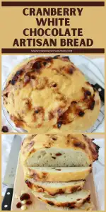 Soft, slightly sweet bread bursting with tart cranberries and creamy white chocolate &mdash; this artisan loaf is perfect for warm December breakfasts, holiday brunches, or cozy winter dinners. A festive, comforting bake you&rsquo;ll want to share. 🍞 | cookingwithruthie.com #cranberrybread #whitechocolatebread #holidaybaking #winterbrunch #festivedesserts #artisanbread #pinterestfood #cookingwithruthie