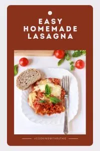 "Layers of pasta, rich sauce, and gooey cheese—Momma’s lasagna is the kind of recipe that tastes like home. || cookingwithruthie.com #HomemadeLasagna #FamilyFavorites #ItalianComfort #PastaLovers #CheesyLayers #SundayDinner #ClassicLasagna #CozyEats"