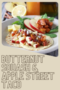 Sweet squash and crisp apple slices meet warm spices in these vegetarian street tacos. Serve with avocado and cilantro for a flavorful fall twist! || cookingwithruthie.com #ButternutSquash #StreetTacos #FallRecipes #VegetarianTacοs #CookingWithRuthie